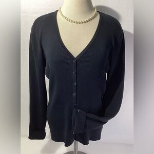 Cest City Knits Size XL Women Cardigan Sweater 59% Silk Black Buttons Long